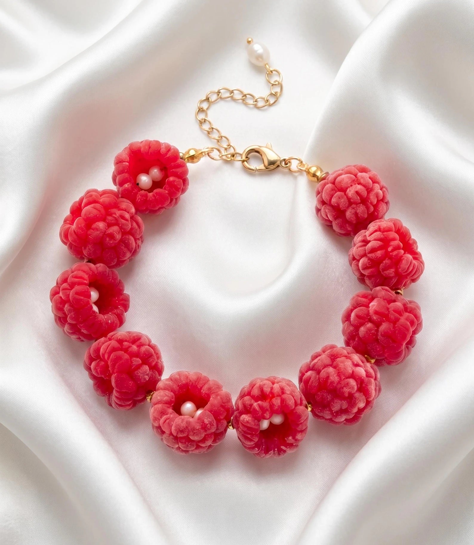 Handmade Raspberry Bracelet with Freshwater Pearls